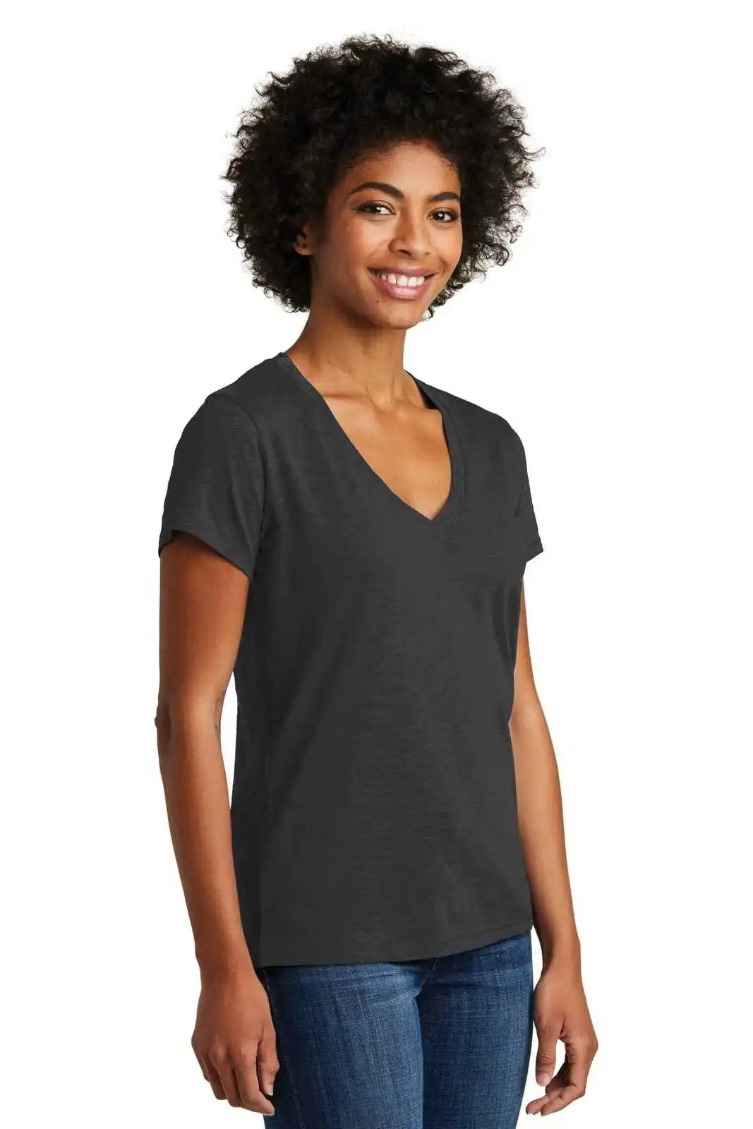 Alternative Aa6097 Women’s Weathered Slub So-low V-neck Tee - Washed Black