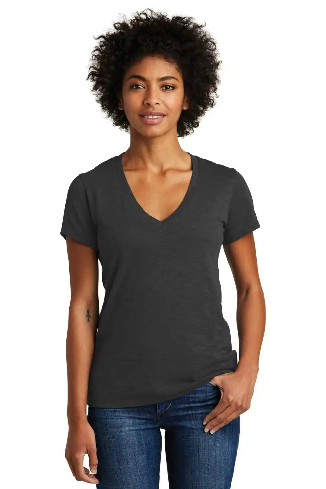 Alternative Aa6097 Women’s Weathered Slub So-low V-neck Tee - Washed Black