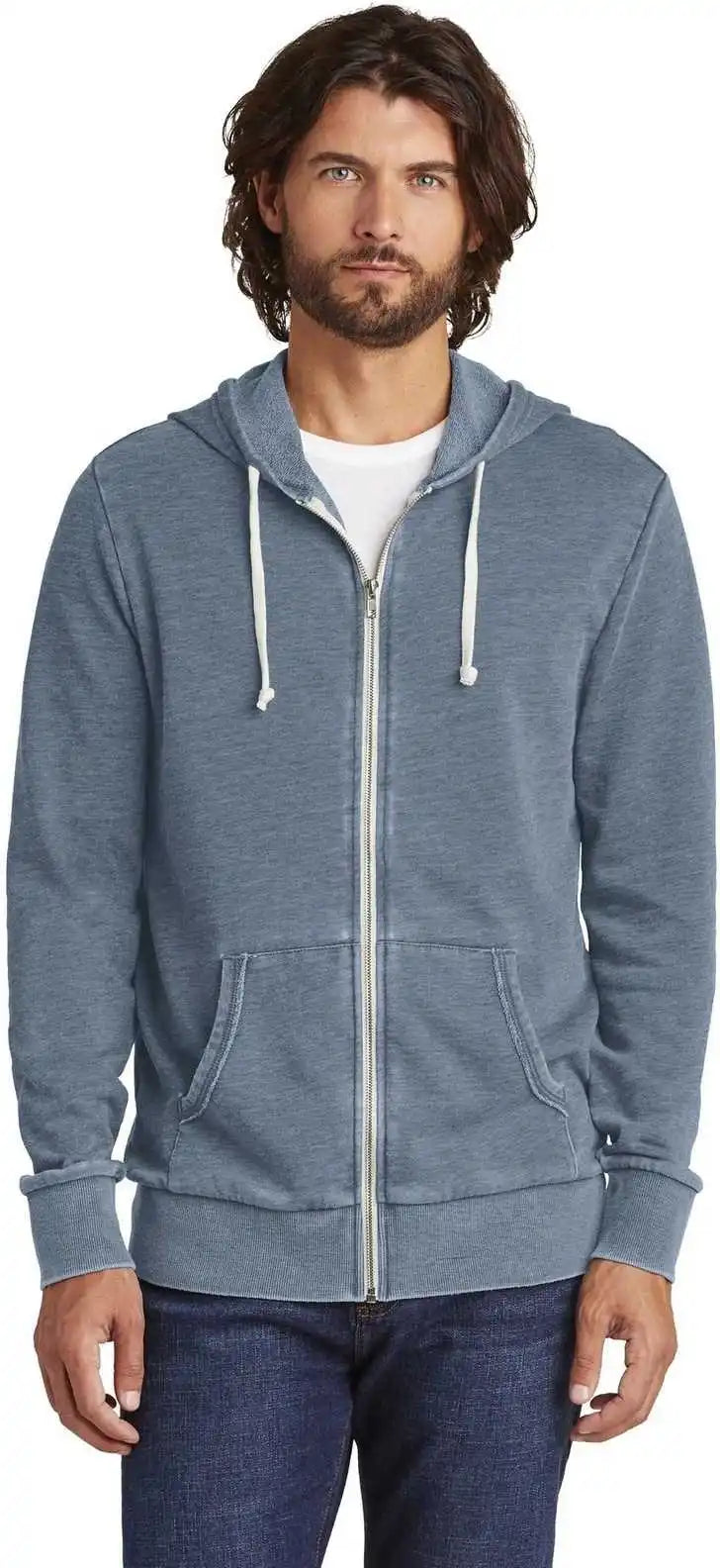 Alternative Aa8636 Burnout Laid-back Zip Hoodie - Dark Navy