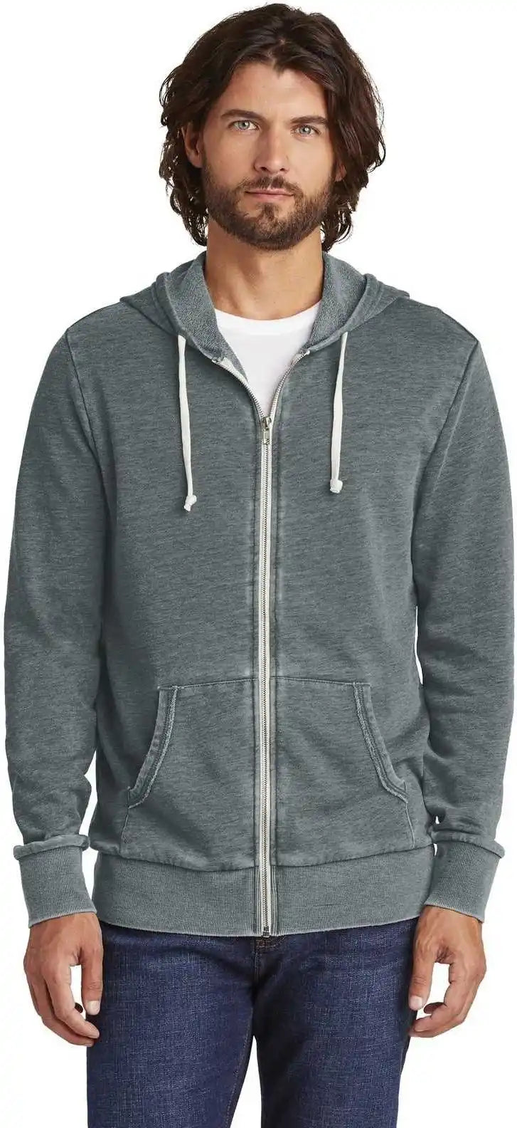 Alternative Aa8636 Burnout Laid-back Zip Hoodie - Washed Black