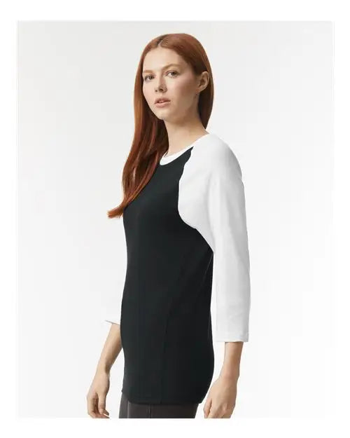 American Apparel 2003cvc Cvc Three-quarter Sleeve Tee - Black White