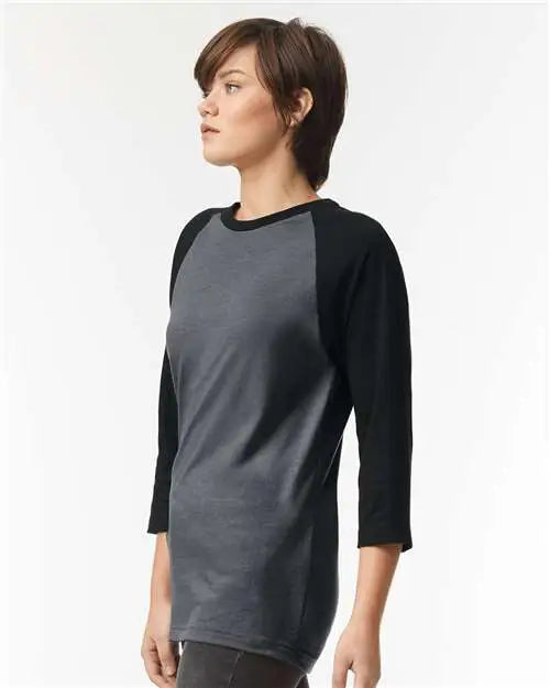 American Apparel 2003cvc Cvc Three-quarter Sleeve Tee - Heather Charcoal Black