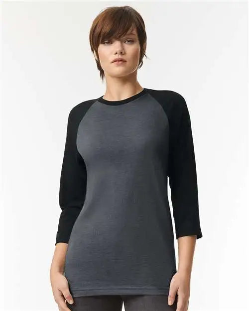 American Apparel 2003cvc Cvc Three-quarter Sleeve Tee - Heather Charcoal Black