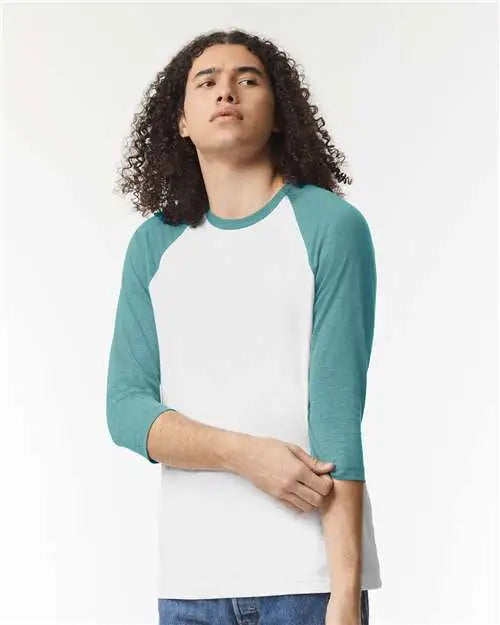 American Apparel 2003cvc Cvc Three-quarter Sleeve Tee - White Heather Arctic