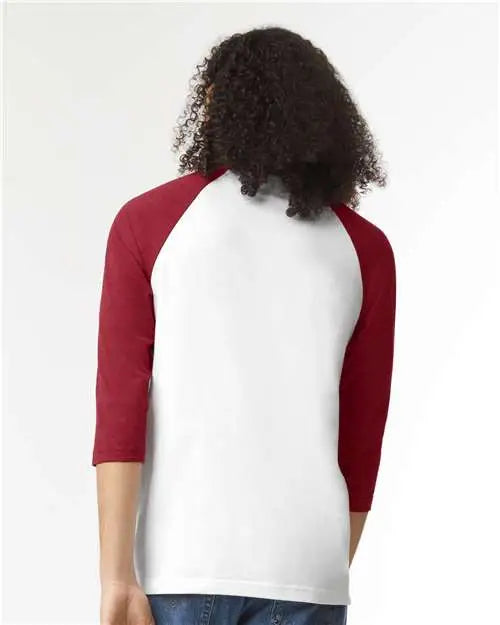 American Apparel 2003cvc Cvc Three-quarter Sleeve Tee - White Heather Cardinal