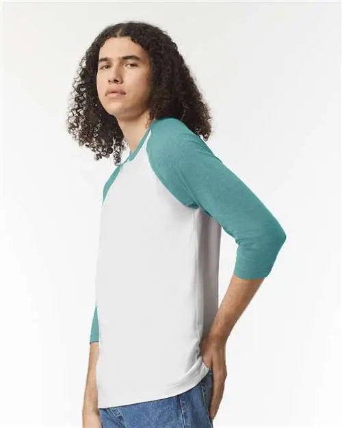 American Apparel 2003cvc Cvc Three-quarter Sleeve Tee - White Heather Arctic