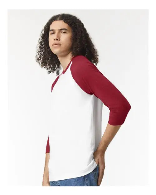 American Apparel 2003cvc Cvc Three-quarter Sleeve Tee - White Heather Cardinal