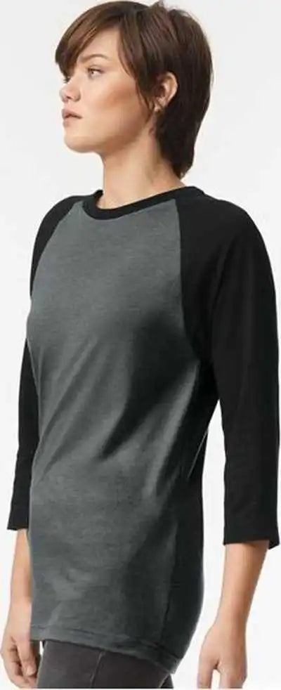 American Apparel 2003cvc Unisex Cvc Three-quarter Sleeve Tee - Heather Charcoal Black