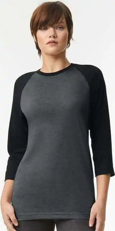 American Apparel 2003cvc Unisex Cvc Three-quarter Sleeve Tee - Heather Charcoal Black