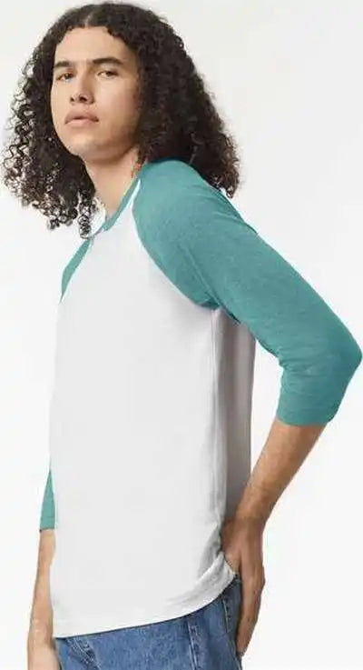 American Apparel 2003cvc Unisex Cvc Three-quarter Sleeve Tee - Whiteheather Arctic