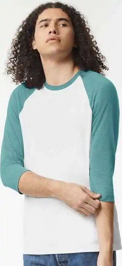 American Apparel 2003cvc Unisex Cvc Three-quarter Sleeve Tee - Whiteheather Arctic