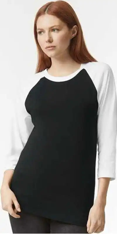 American Apparel 2003cvc Unisex Cvc Three-quarter Sleeve Tee - Black White