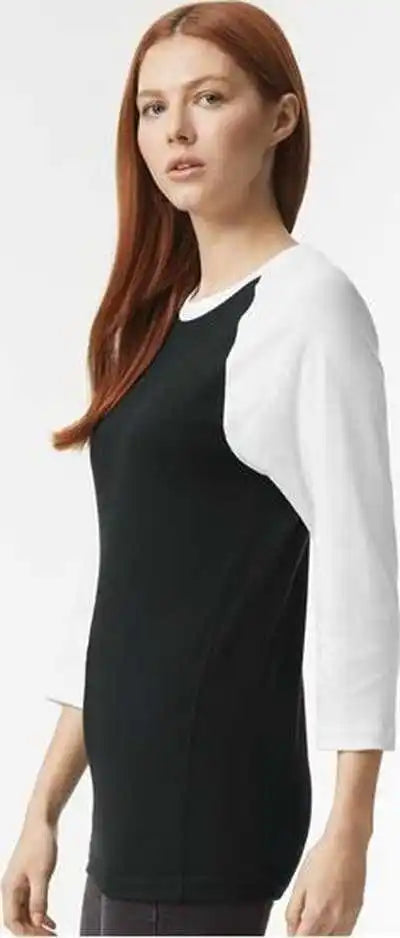 American Apparel 2003cvc Unisex Cvc Three-quarter Sleeve Tee - Black White