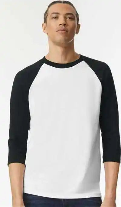 American Apparel 2003cvc Unisex Cvc Three Quarter Sleeve Tee White Black