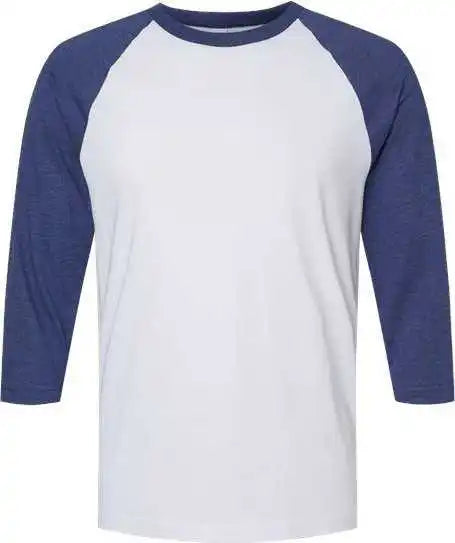American Apparel 2003cvc Unisex Cvc Three Quarter Sleeve Tee White Heather Indigo