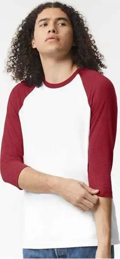 American Apparel 2003cvc Unisex Cvc Three-quarter Sleeve Tee - White Heather Cardinal