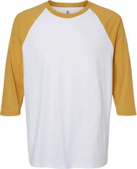 American Apparel 2003cvc Unisex Cvc Three-quarter Sleeve Tee - White Heather Mustard