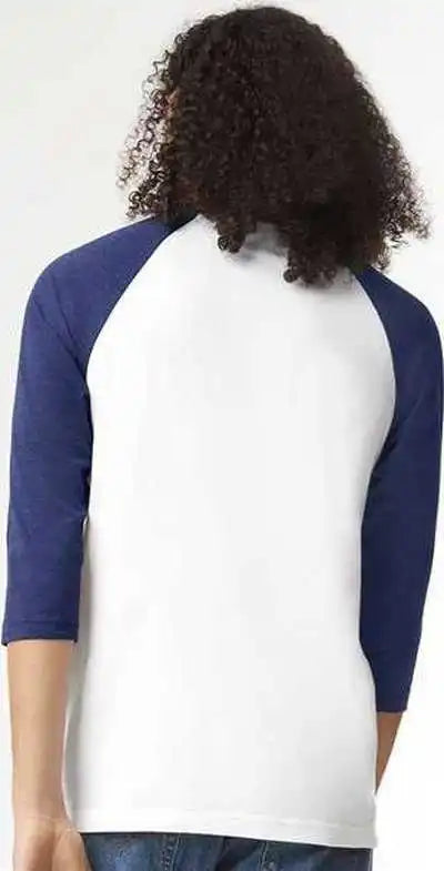 American Apparel 2003cvc Unisex Cvc Three-quarter Sleeve Tee - White Heather Indigo