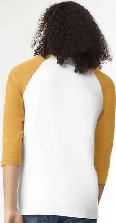 American Apparel 2003cvc Unisex Cvc Three-quarter Sleeve Tee - White Heather Mustard