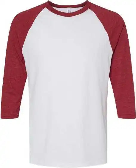 American Apparel 2003cvc Unisex Cvc Three-quarter Sleeve Tee - White Heather Cardinal