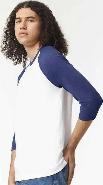American Apparel 2003cvc Unisex Cvc Three-quarter Sleeve Tee - White Heather Indigo