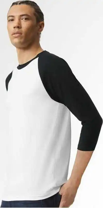American Apparel 2003cvc Unisex Cvc Three Quarter Sleeve Tee White Black