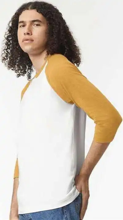 American Apparel 2003cvc Unisex Cvc Three-quarter Sleeve Tee - White Heather Mustard