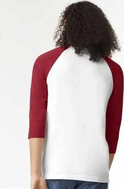 American Apparel 2003cvc Unisex Cvc Three-quarter Sleeve Tee - White Heather Cardinal