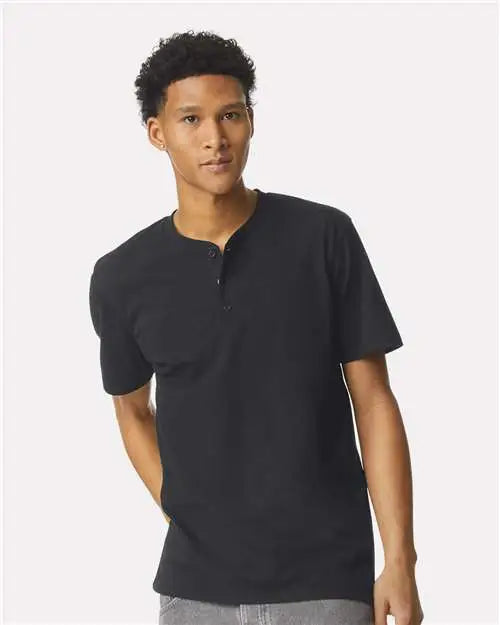 American Apparel 2004cvc Cvc Henley Tee - Black