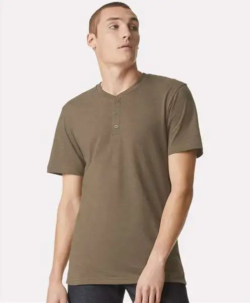American Apparel 2004cvc Cvc Henley Tee - Heather Army