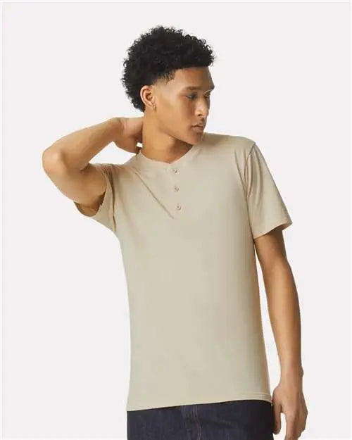 American Apparel 2004cvc Cvc Henley Tee - Heather Bone