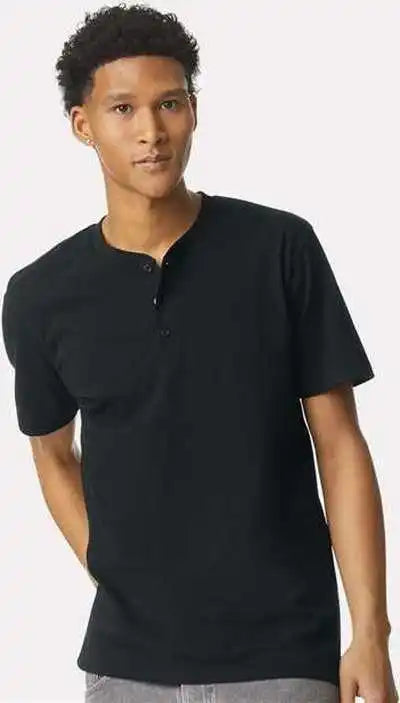 American Apparel 2004cvc Unisex Cvc Henley Tee Black