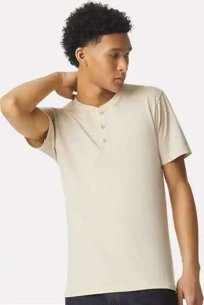 American Apparel 2004cvc Unisex Cvc Henley Tee - Heather Bone