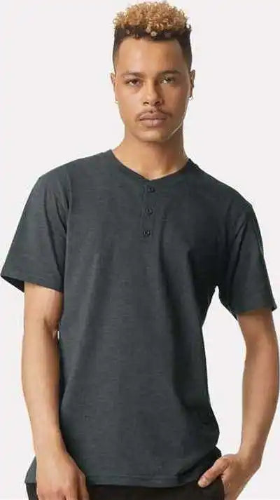 American Apparel 2004cvc Unisex Cvc Henley Tee Heather Charcoal