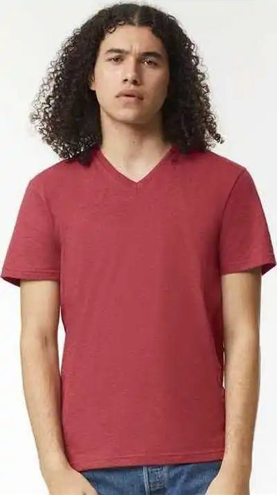 American Apparel 2006cvc Unisex Cvc V-neck Tee - Heather Cardinal