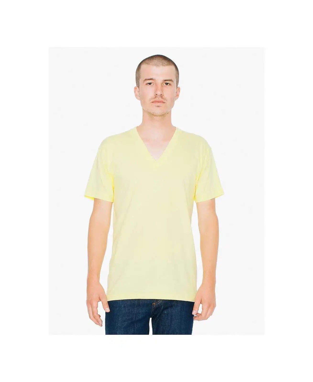American Apparel 2456w Fine Jersey V-neck T-shirt - Lemon