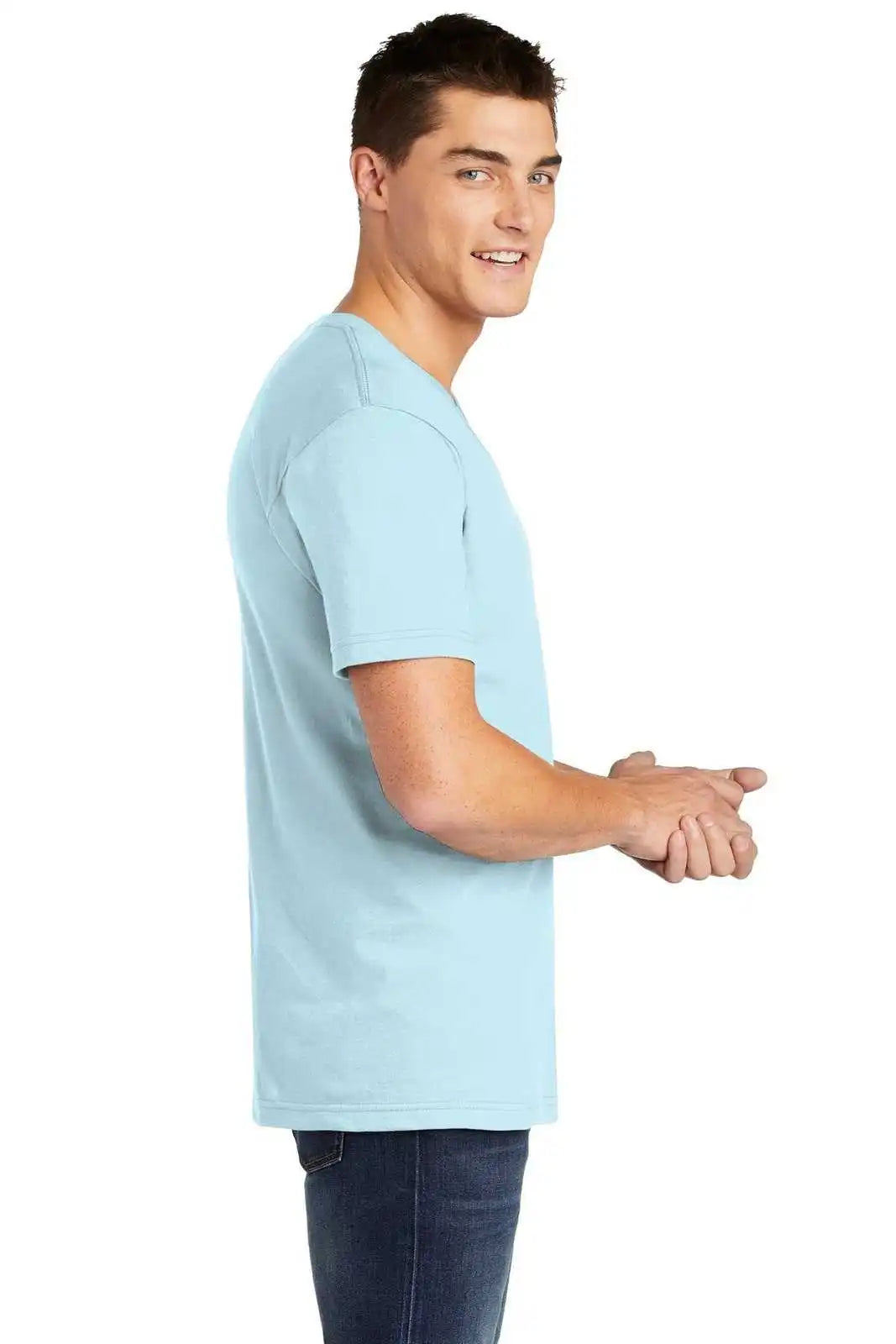 American Apparel 2456w Fine Jersey V-neck T-shirt - Light Blue