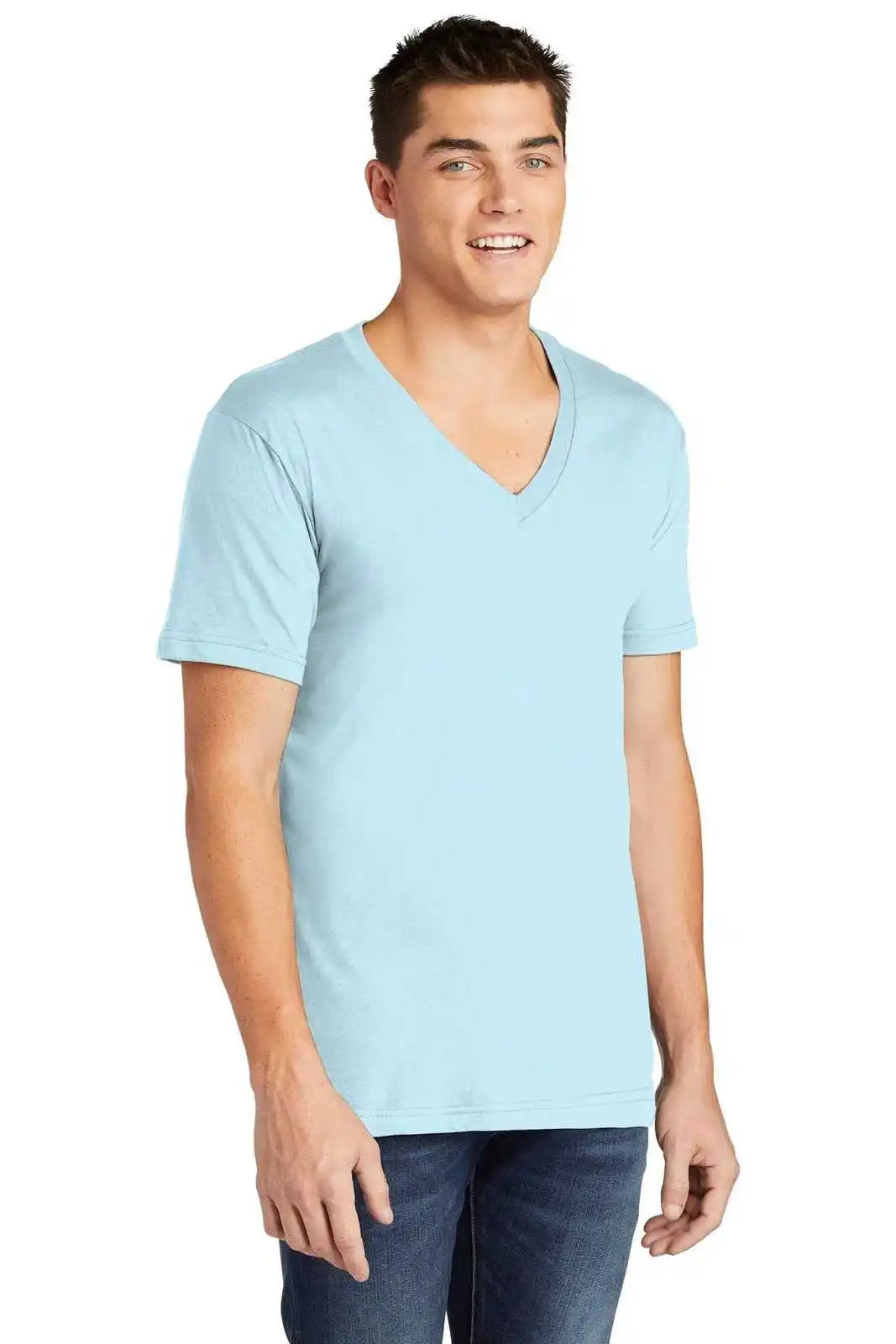 American Apparel 2456w Fine Jersey V-neck T-shirt - Light Blue