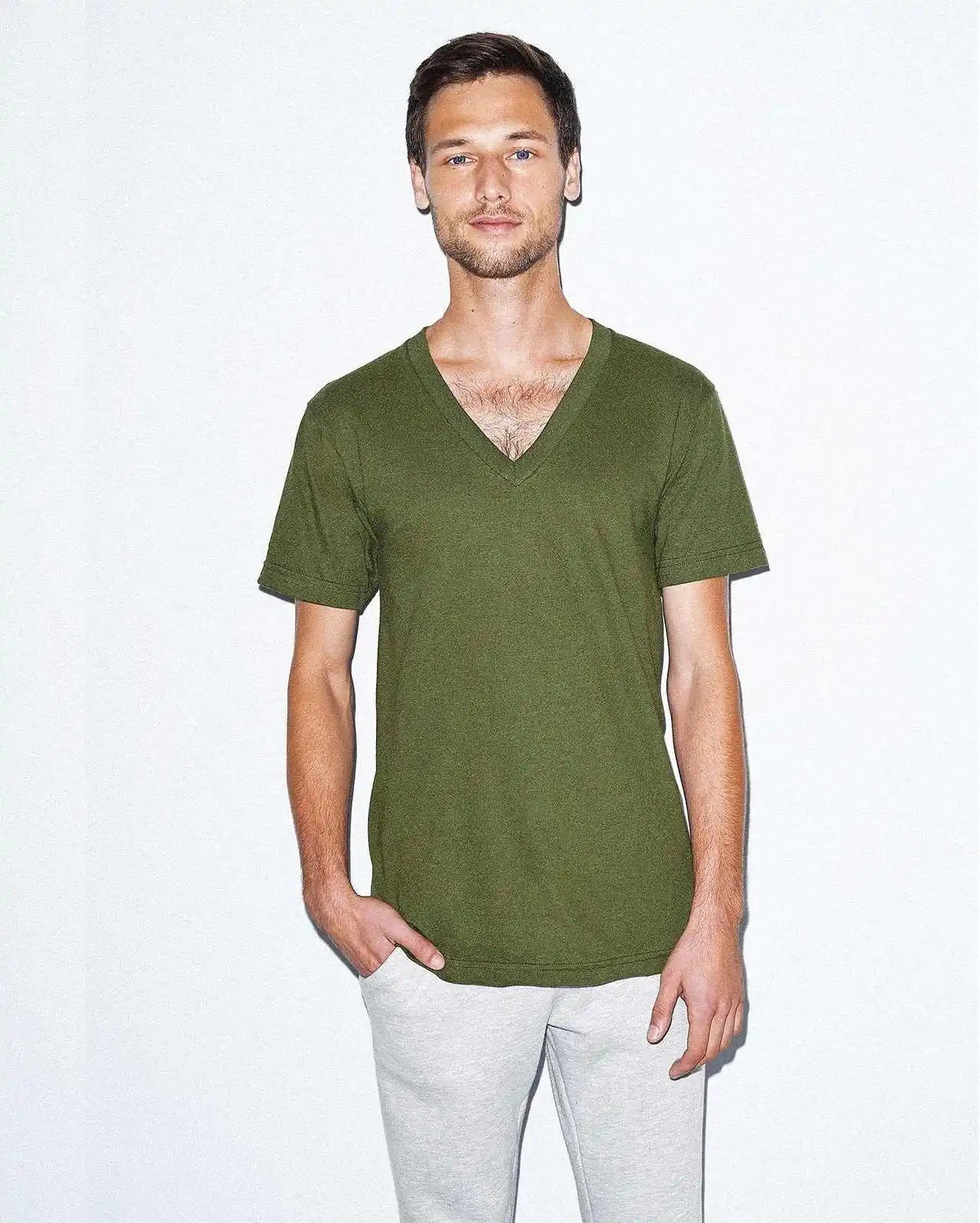 American Apparel 2456w Fine Jersey V-neck T-shirt - Olive