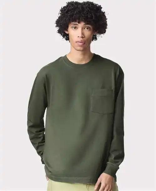 American Apparel 9410 Super Heavyweight Long Sleeve Pocket Tee Lieutenant