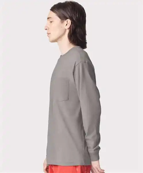 American Apparel 9410 Super Heavyweight Long Sleeve Pocket Tee - Gravel