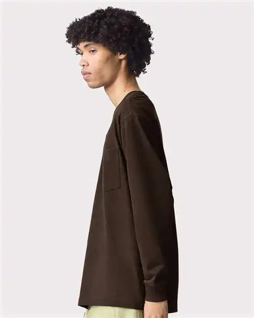 American Apparel 9410 Super Heavyweight Long Sleeve Pocket Tee - Brown