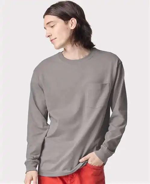 American Apparel 9410 Super Heavyweight Long Sleeve Pocket Tee - Gravel