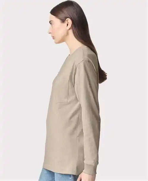 American Apparel 9410 Super Heavyweight Long Sleeve Pocket Tee - Bone