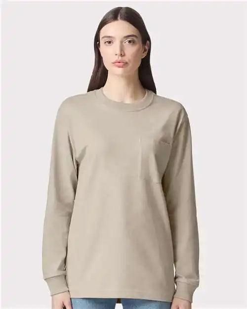American Apparel 9410 Super Heavyweight Long Sleeve Pocket Tee - Bone