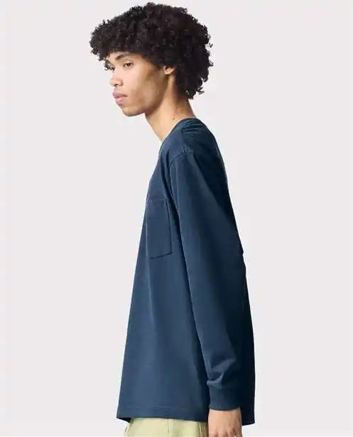 American Apparel 9410 Super Heavyweight Long Sleeve Pocket Tee Sea Blue