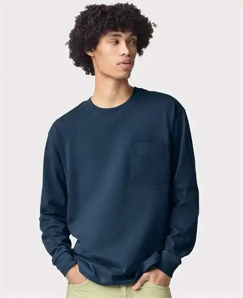 American Apparel 9410 Super Heavyweight Long Sleeve Pocket Tee Sea Blue