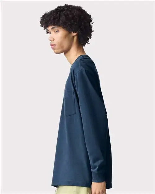 American Apparel 9410a Super Heavyweight Long Sleeve Pocket Tee - 9410 - Sea Blue