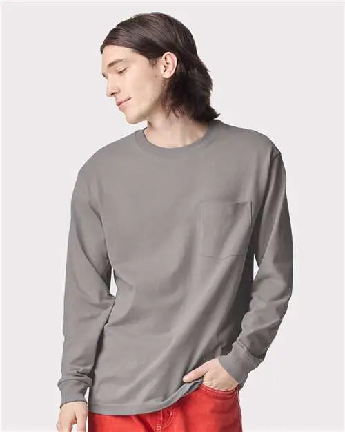 American Apparel 9410a Super Heavyweight Long Sleeve Pocket Tee - 9410 - Gravel