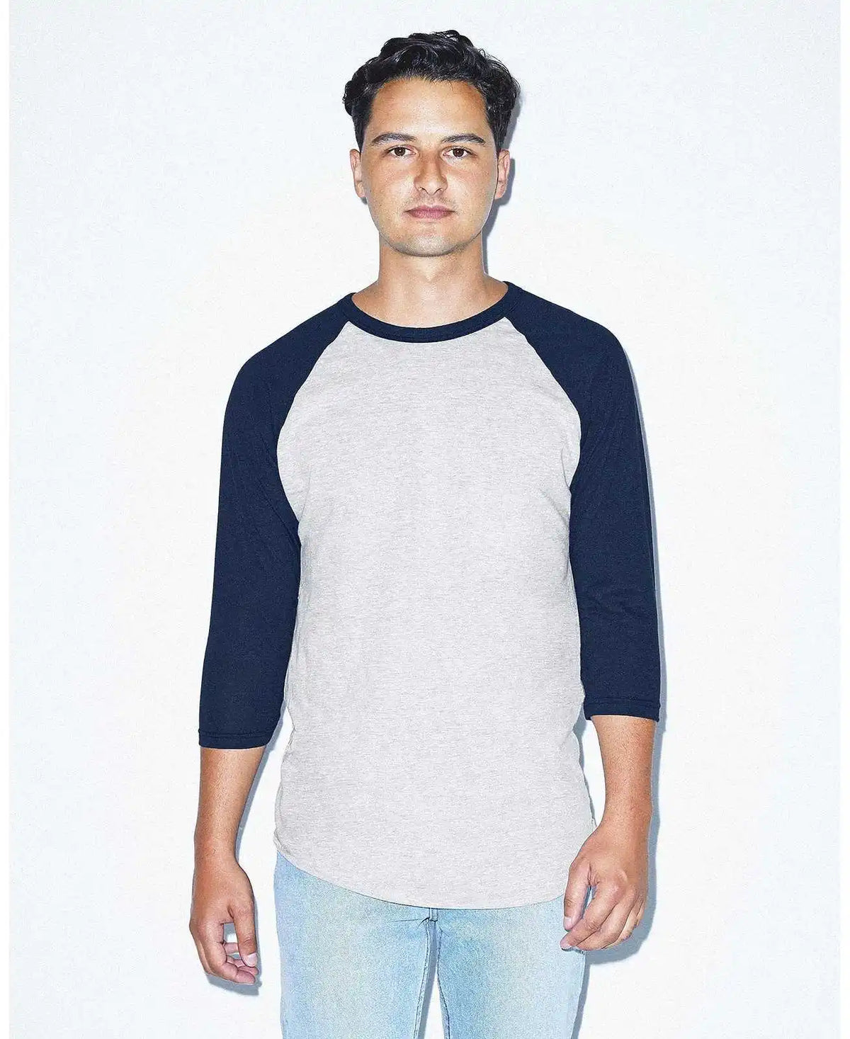 American Apparel Bb453w Poly-cotton 3/4-sleeve Raglan T-shirt - Heather Grey/navy